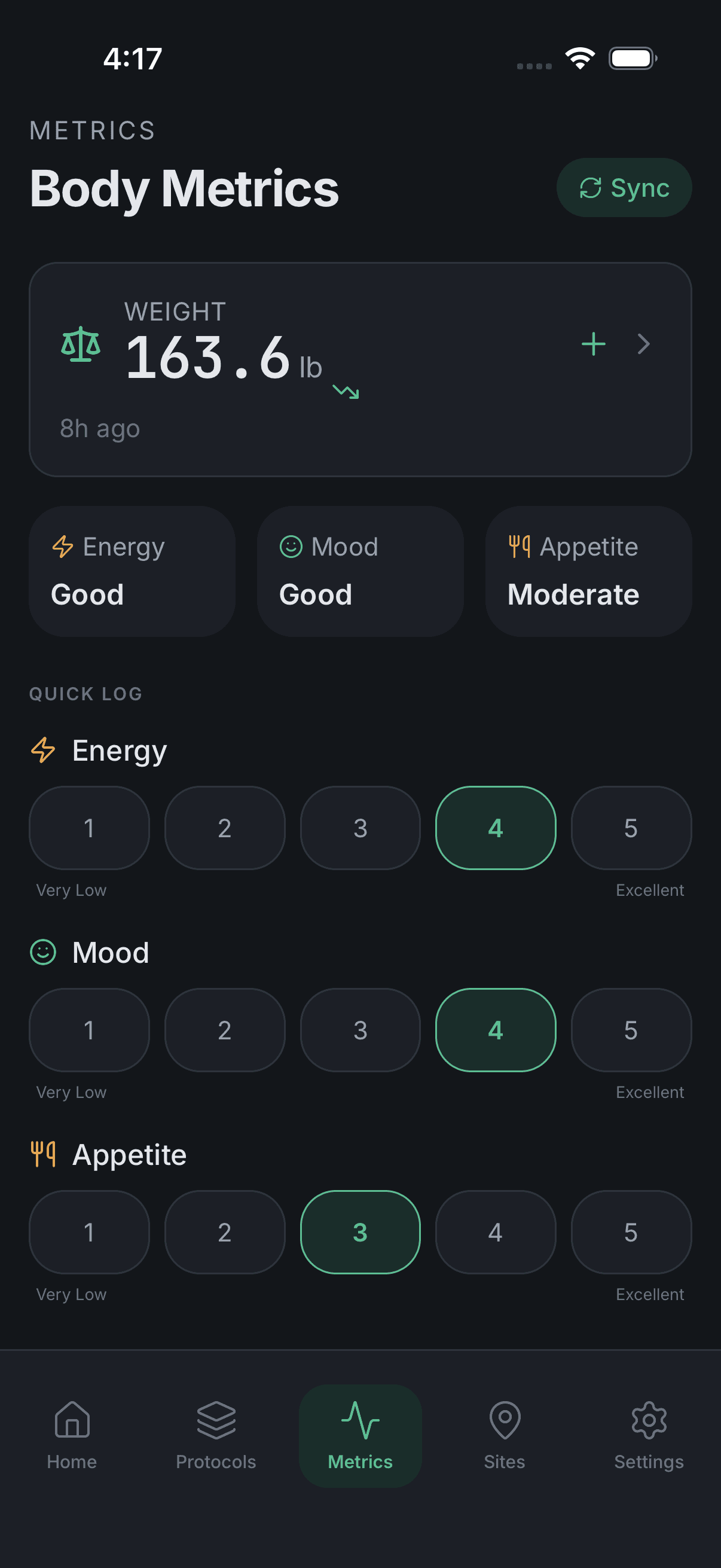 Done Dose body metrics screenshot
